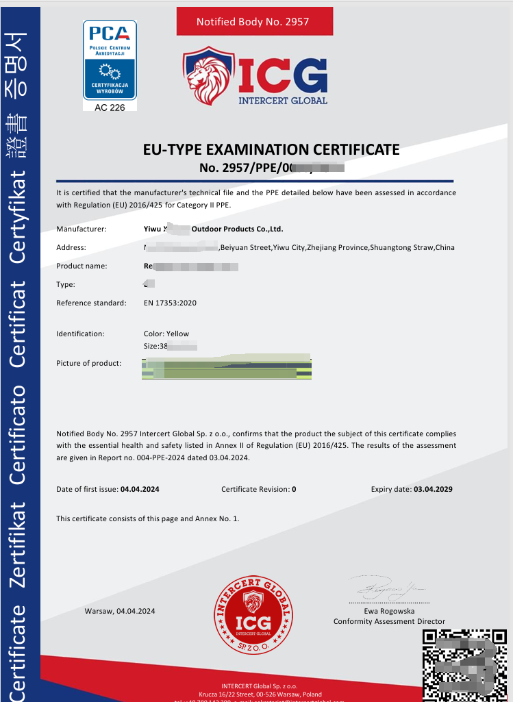 ICG国际公告机构证书-个人防护（NB2957)